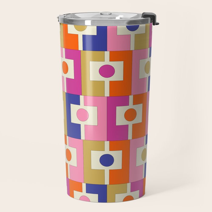 Colorful Retro Modern Geometric Rektangel Pattern Blue Orange Pink Travel Mug Gallery Image 2