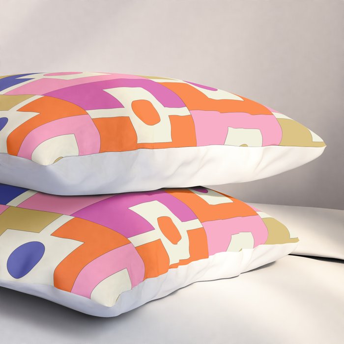 Colorful Retro Modern Geometric Rektangel Pattern Blue Orange Pink Pillow Sham Gallery Image 3