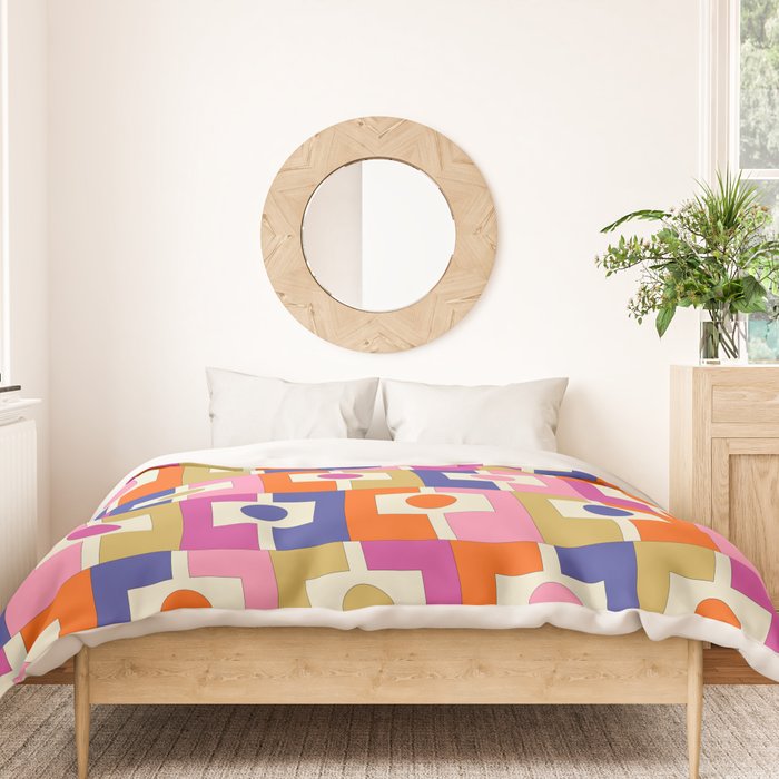 Colorful Retro Modern Geometric Rektangel Pattern Blue Orange Pink Duvet Cover Gallery Image 3