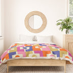 Colorful Retro Modern Geometric Rektangel Pattern Blue Orange Pink Duvet Cover Gallery Image 3