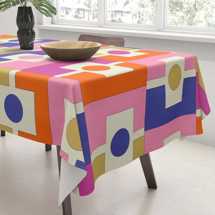 Colorful Retro Modern Geometric Rektangel Pattern Blue Orange Pink Tablecloth Gallery Image 3