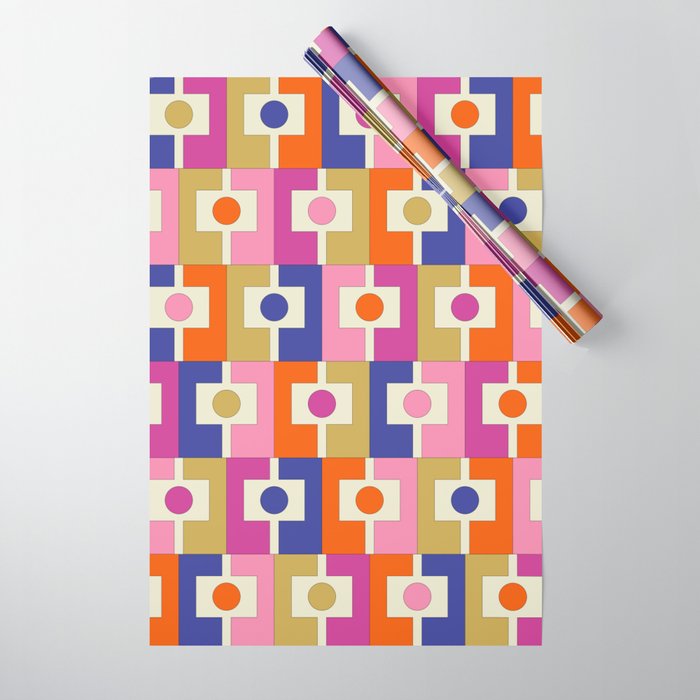 Colorful Retro Modern Geometric Rektangel Pattern Blue Orange Pink Wrapping Paper Gallery Image 1