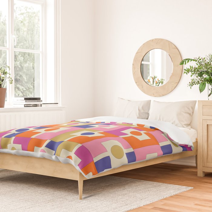 Colorful Retro Modern Geometric Rektangel Pattern Blue Orange Pink Duvet Cover Gallery Image 2