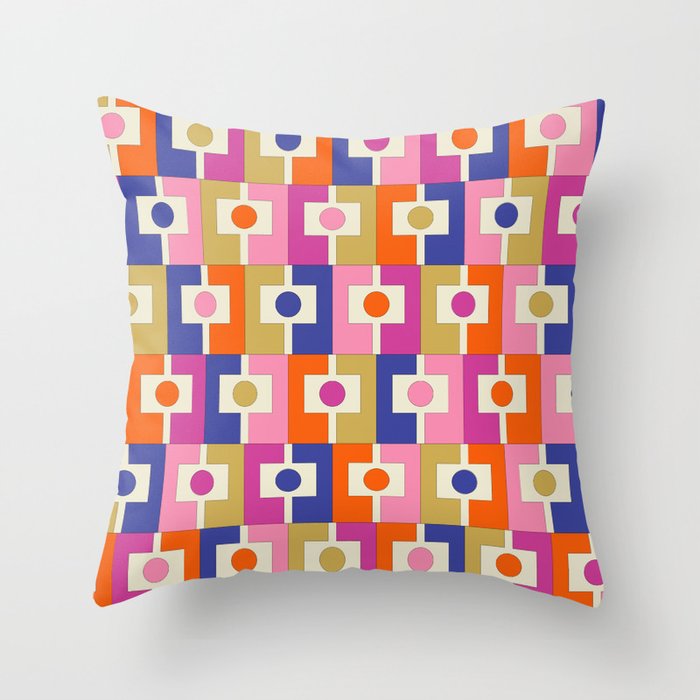 Colorful Retro Modern Geometric Rektangel Pattern Blue Orange Pink Throw Pillow Gallery Image 1