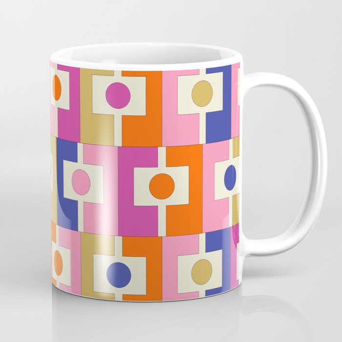 Colorful Retro Modern Geometric Rektangel Pattern Blue Orange Pink Coffee Mug Gallery Image 1