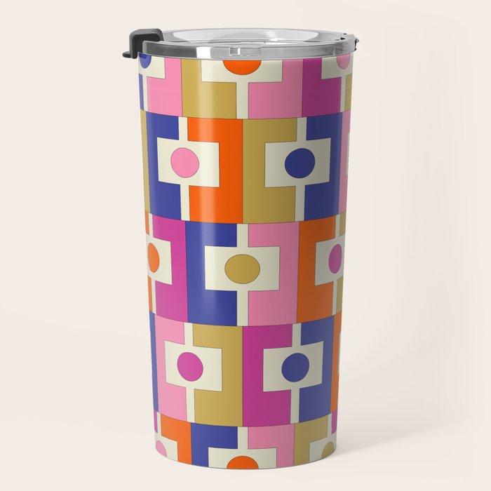 Colorful Retro Modern Geometric Rektangel Pattern Blue Orange Pink Travel Mug Gallery Image 3