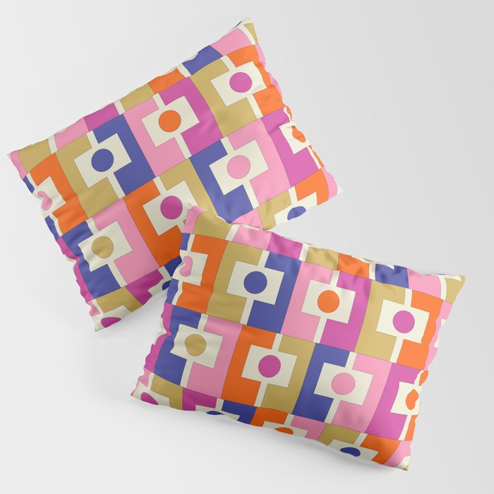 Colorful Retro Modern Geometric Rektangel Pattern Blue Orange Pink Pillow Sham Gallery Image 3