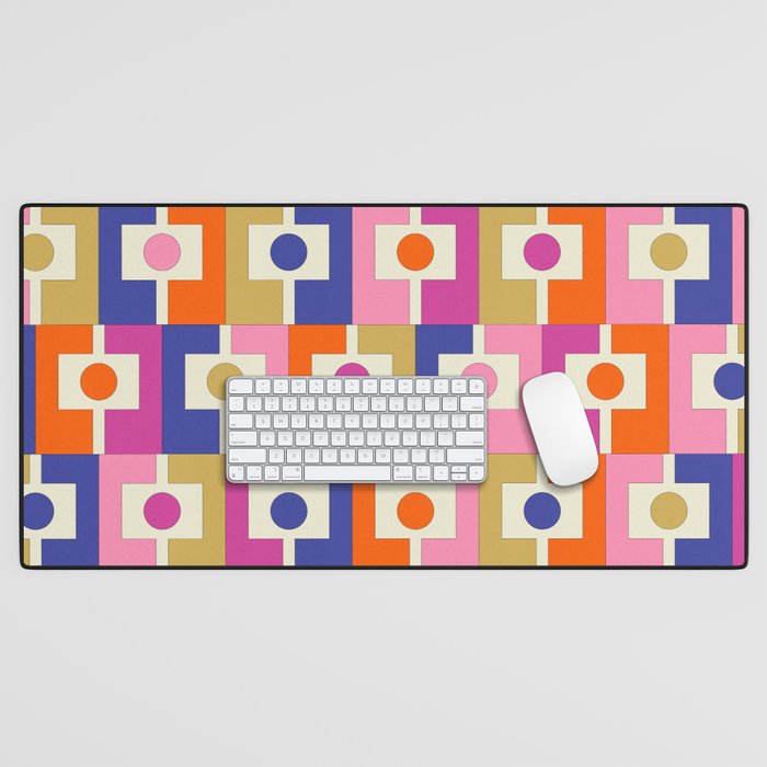 Colorful Retro Modern Geometric Rektangel Pattern Blue Orange Pink Desk Mat Gallery Image 1
