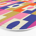 Colorful Retro Modern Geometric Rektangel Pattern Blue Orange Pink Bath Mat Gallery Image 3