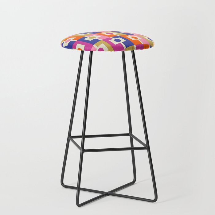 Colorful Retro Modern Geometric Rektangel Pattern Blue Orange Pink Stool Gallery Image 1