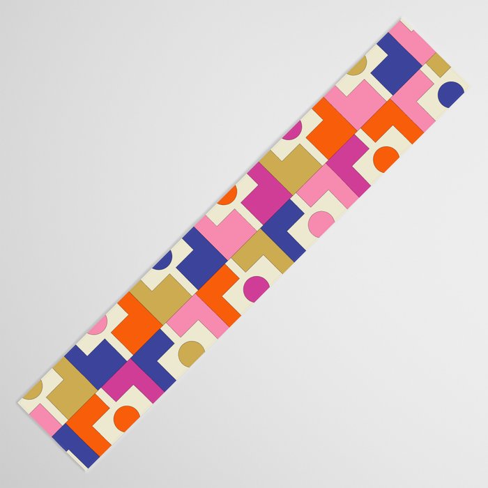 Colorful Retro Modern Geometric Rektangel Pattern Blue Orange Pink Table Runner Gallery Image 3
