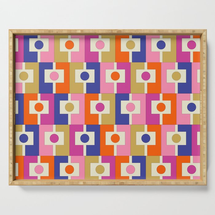 Colorful Retro Modern Geometric Rektangel Pattern Blue Orange Pink Serving Tray Gallery Image 1