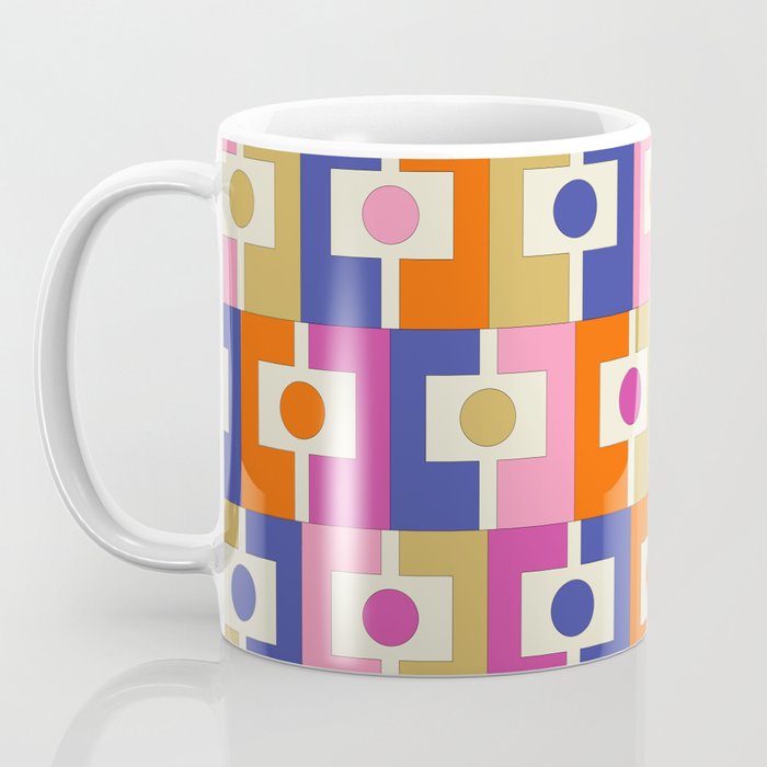 Colorful Retro Modern Geometric Rektangel Pattern Blue Orange Pink Coffee Mug Gallery Image 3