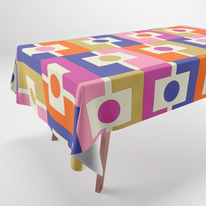 Colorful Retro Modern Geometric Rektangel Pattern Blue Orange Pink Tablecloth Gallery Image 1