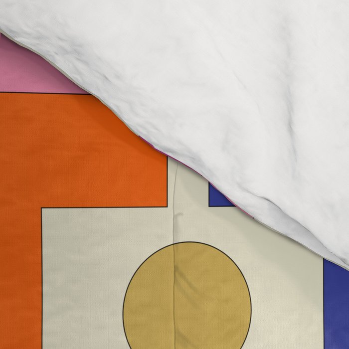Colorful Retro Modern Geometric Rektangel Pattern Blue Orange Pink Comforter Gallery Image 4