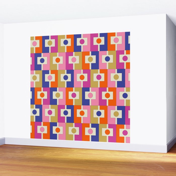 Colorful Retro Modern Geometric Rektangel Pattern Blue Orange Pink Wall Mural Gallery Image 2