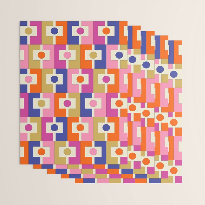 Colorful Retro Modern Geometric Rektangel Pattern Blue Orange Pink Wrapping Paper Gallery Image 3