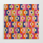 Colorful Retro Modern Geometric Rektangel Pattern Blue Orange Pink Wood Wall Art Gallery Image 1