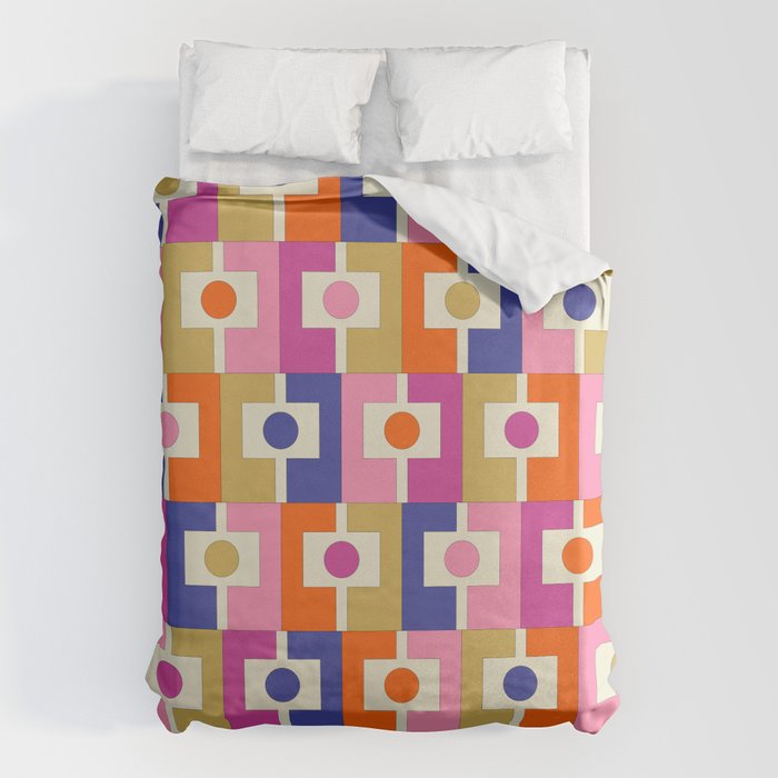Colorful Retro Modern Geometric Rektangel Pattern Blue Orange Pink Duvet Cover Gallery Image 6