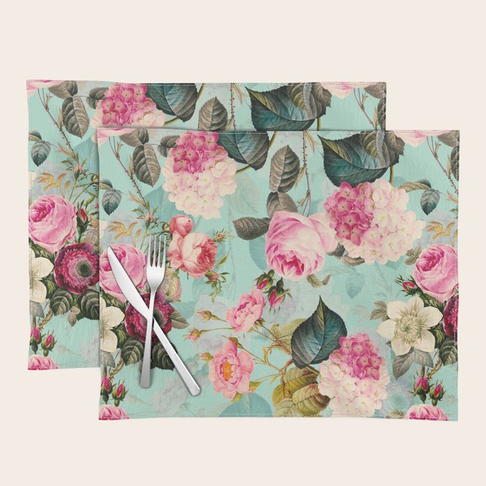 Vintage & Shabby Chic - Summer Teal Roses Flower Garden Placemat Gallery Image 1