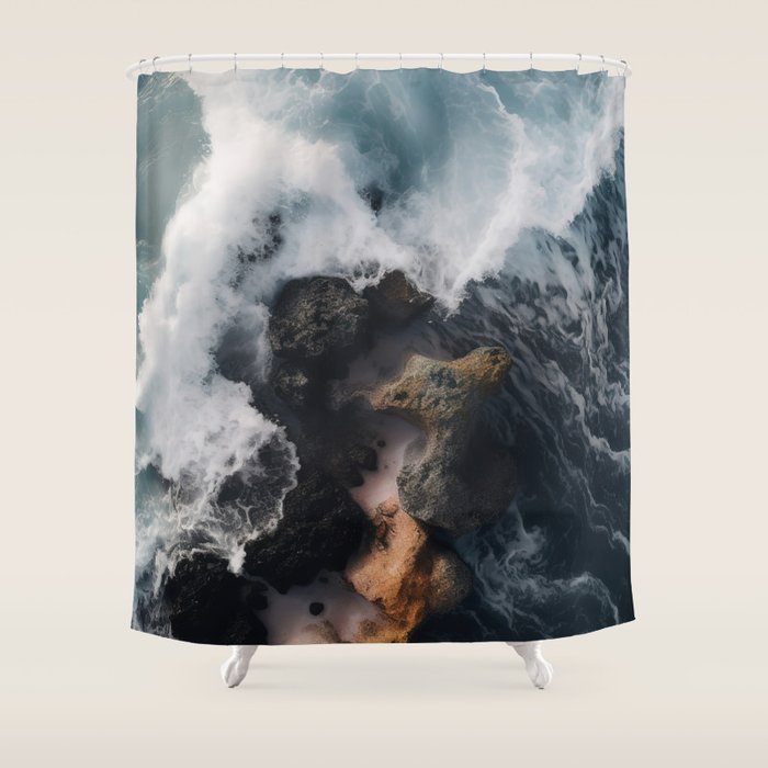 Wild Waves crashing on the tropical Coast - Landscape Photography Shower Curtain Gallery Image 1