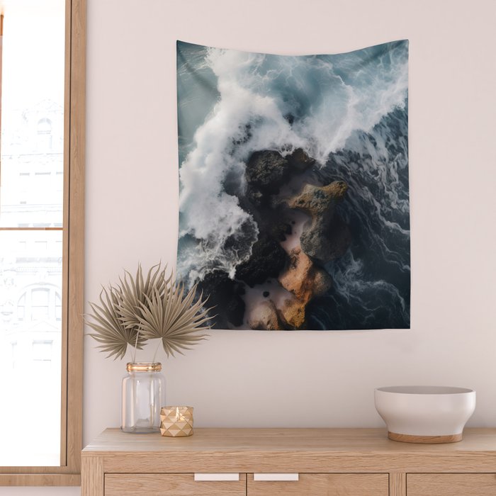 Wild Waves crashing on the tropical Coast - Landscape Photography Wall Tapestry Gallery Image 2