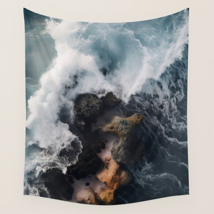 Wild Waves crashing on the tropical Coast - Landscape Photography Wall Tapestry Gallery Image 1