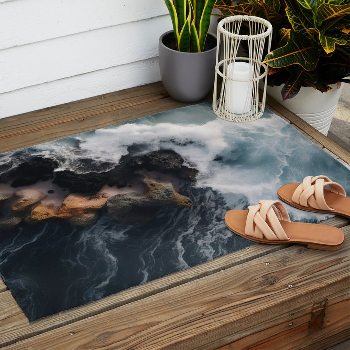 Wild Waves crashing on the tropical Coast - Landscape Photography Outdoor Rug Gallery Image 2