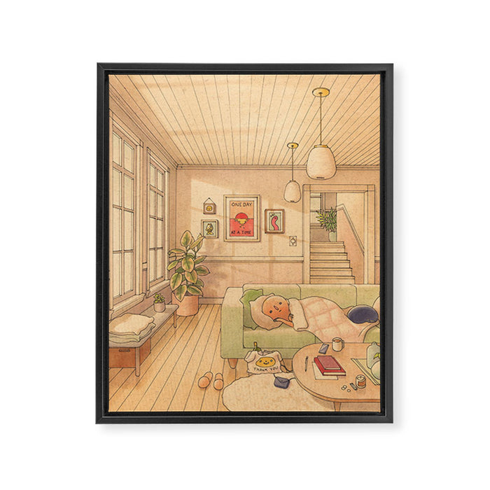 Couch Nap 2 Framed Canvas Print Gallery Image 1