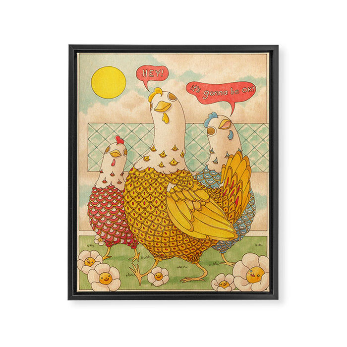 Motivational Chickens Framed Canvas Print Gallery Image 1