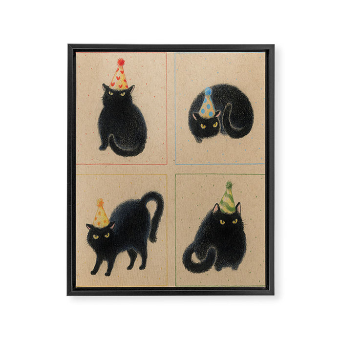 Party Cats in Party Hats Framed Canvas Print Gallery Image 1