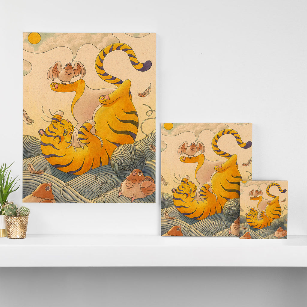 Perching Pigeon, Tumbling Tiger Canvas Print Gallery Image 3