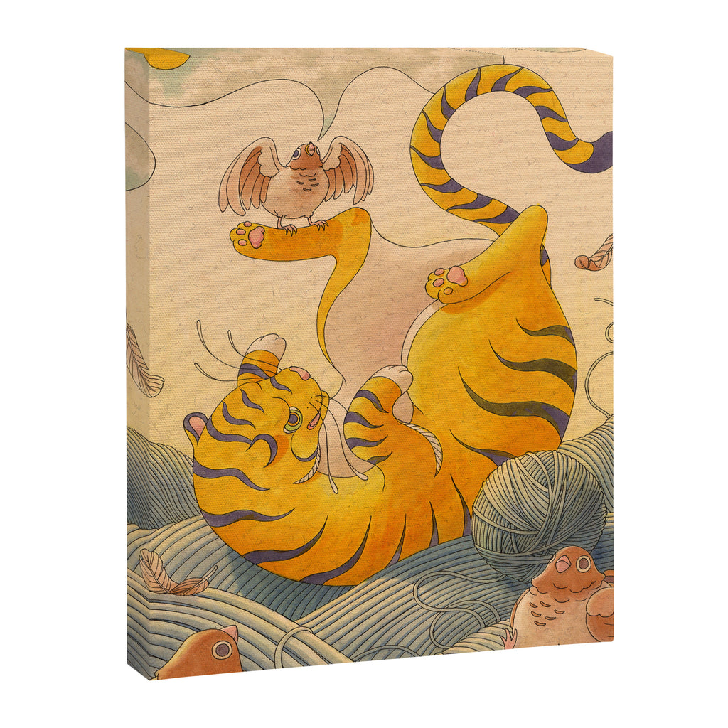 Perching Pigeon, Tumbling Tiger Canvas Print Gallery Image 3