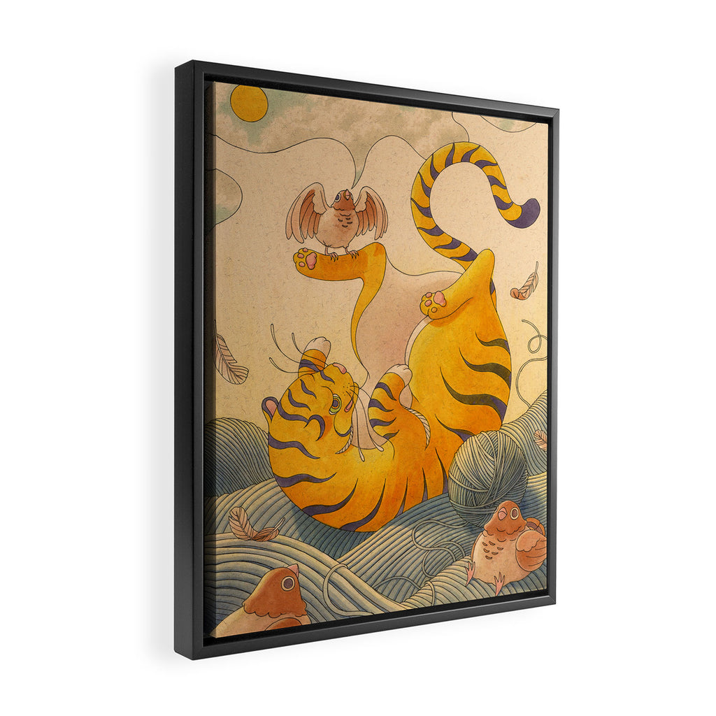 Perching Pigeon, Tumbling Tiger Framed Canvas Print Gallery Image 2