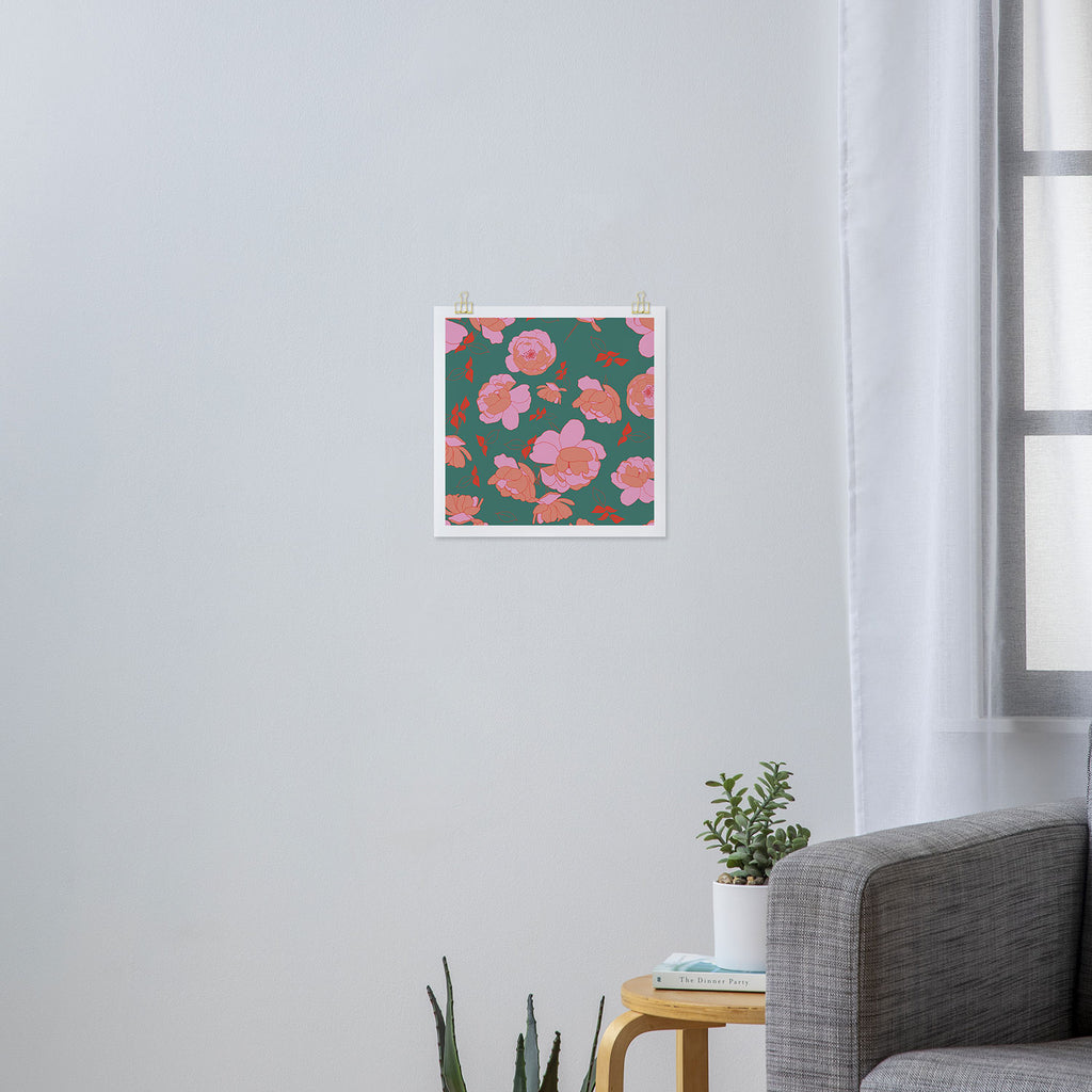 English Roses in Pink and Green Art Print Gallery Image 3