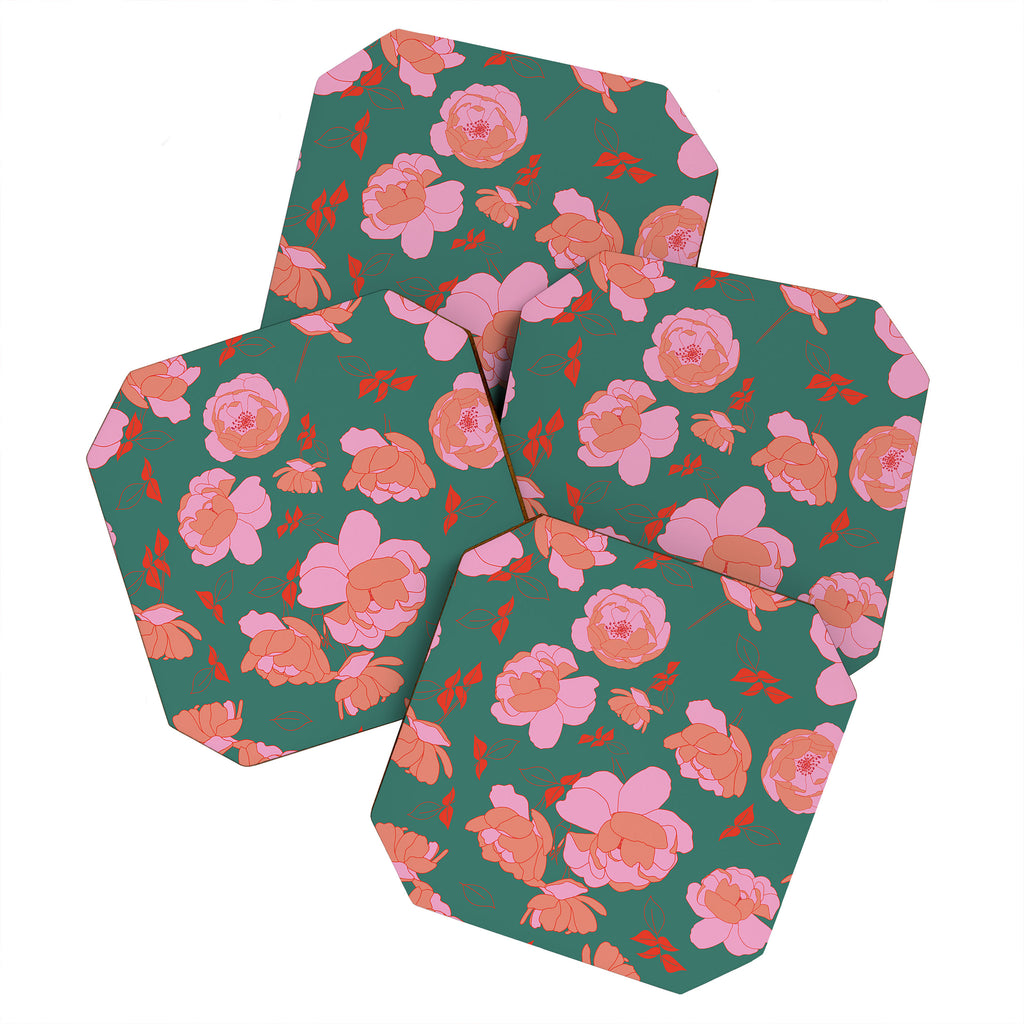 English Roses in Pink and Green Coaster Gallery Image 1
