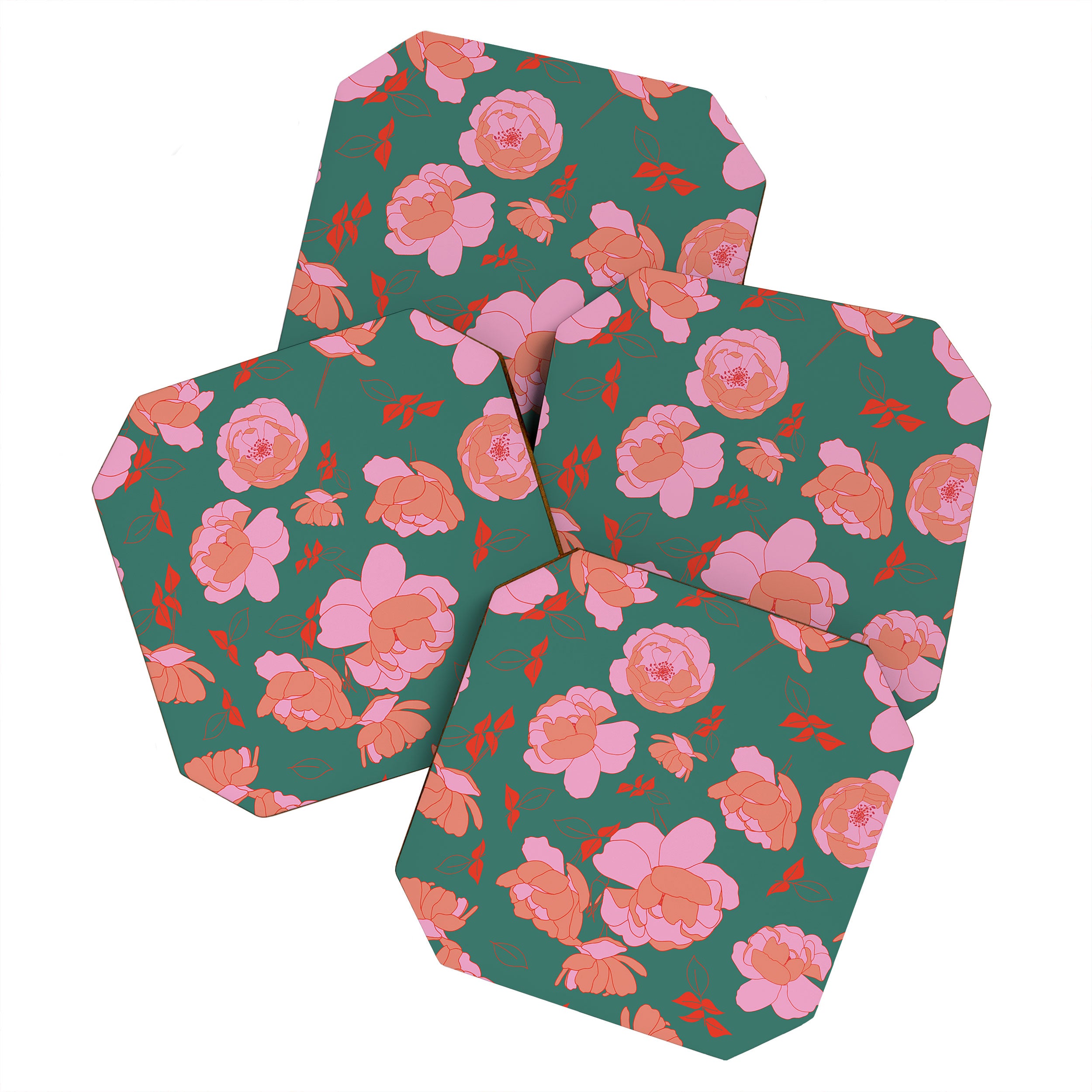 English Roses in Pink and Green Coaster Gallery Image 1