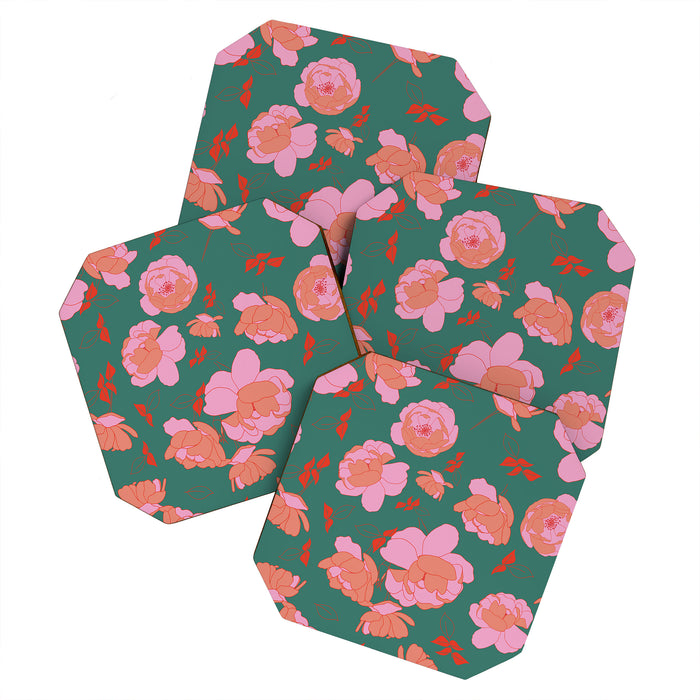 English Roses in Pink and Green Coaster Gallery Image 1