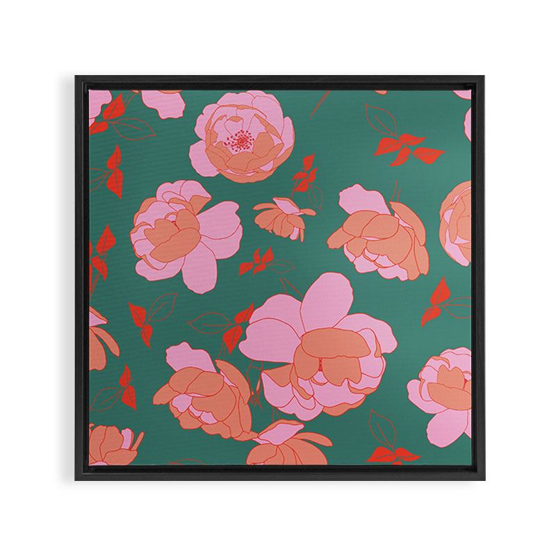 English Roses in Pink and Green Framed Canvas Print Gallery Image 3
