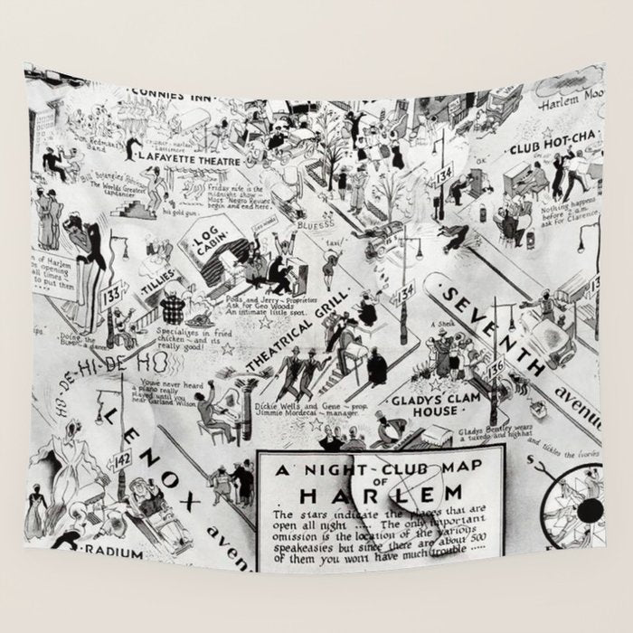 1932 Night-Club Map of Harlem, NY Centerfold from Manhattan Weekly by Elmer Simms Campbell Wall Tapestry Gallery Image 4
