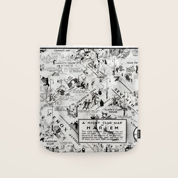 1932 Night-Club Map of Harlem, NY Centerfold from Manhattan Weekly by Elmer Simms Campbell Tote Bag Gallery Image 1