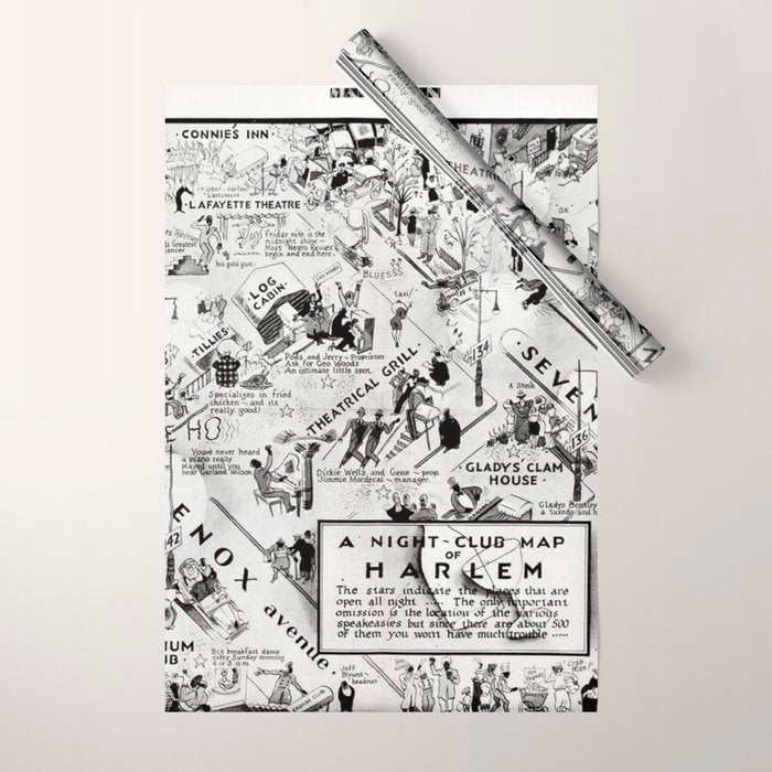 1932 Night-Club Map of Harlem, NY Centerfold from Manhattan Weekly by Elmer Simms Campbell Wrapping Paper Gallery Image 1