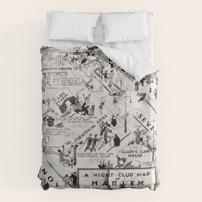 1932 Night-Club Map of Harlem, NY Centerfold from Manhattan Weekly by Elmer Simms Campbell Duvet Cover Gallery Image 6