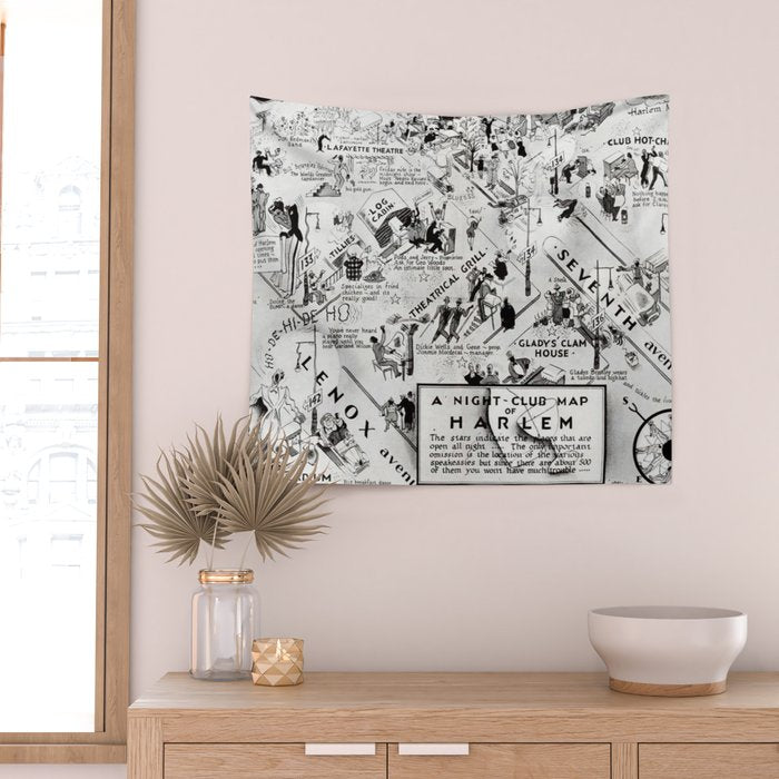 1932 Night-Club Map of Harlem, NY Centerfold from Manhattan Weekly by Elmer Simms Campbell Wall Tapestry Gallery Image 2