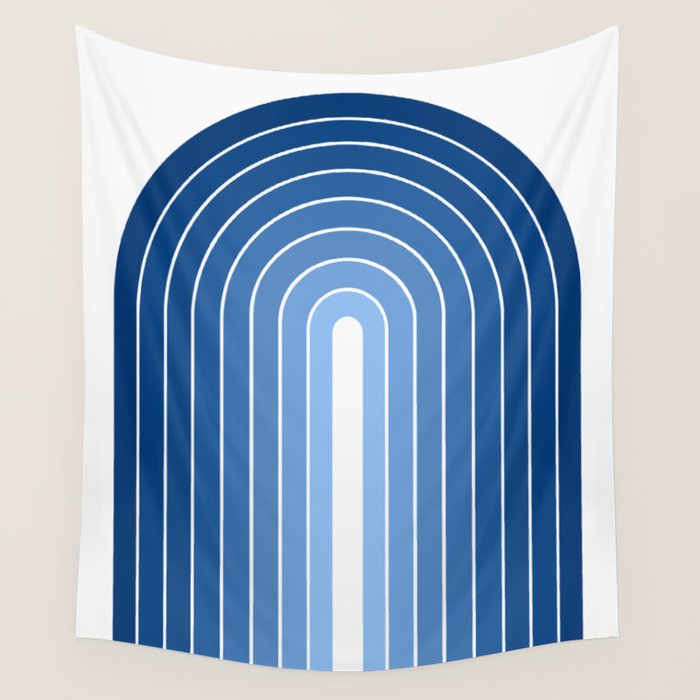 Gradient Arch VIII Bright Blue Mid Century Modern Rainbow Wall Tapestry Gallery Image 1