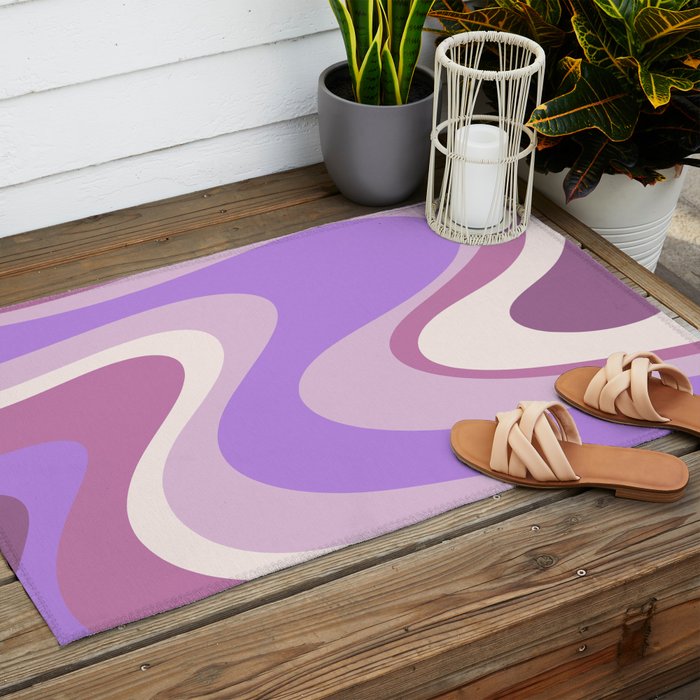 Purple Dream Retro Liquid Swirls Abstract Outdoor Rug Gallery Image 2