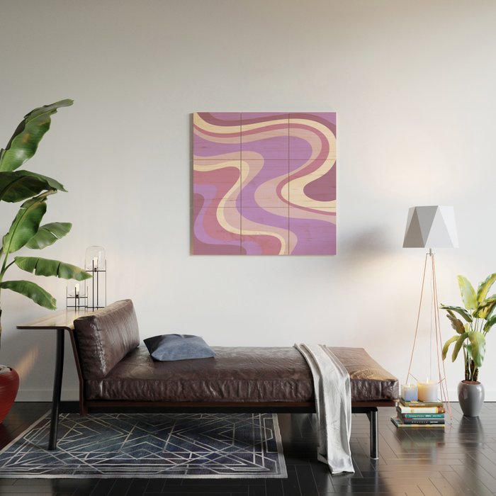 Purple Dream Retro Liquid Swirls Abstract Wood Wall Art Gallery Image 2