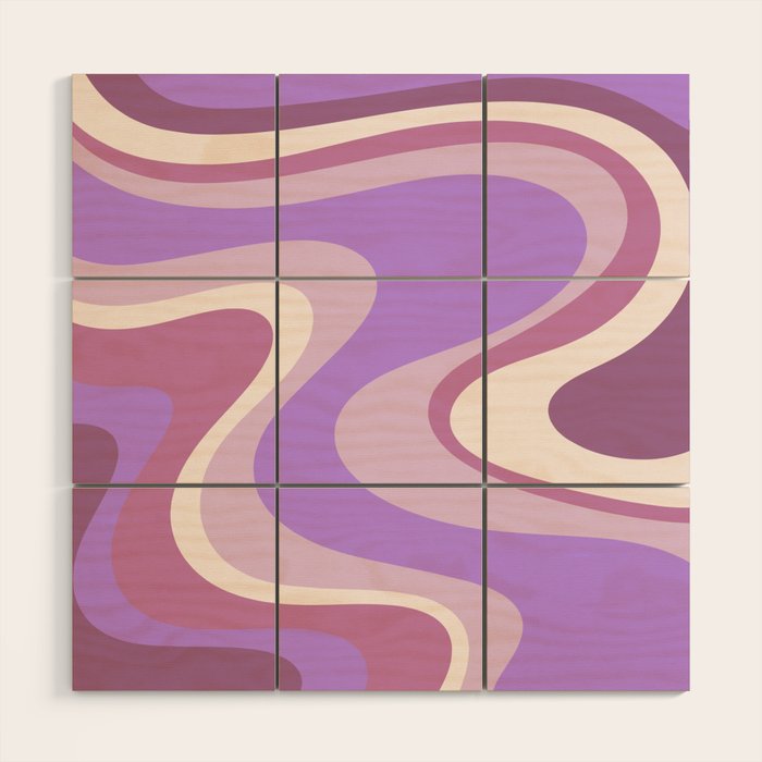 Purple Dream Retro Liquid Swirls Abstract Wood Wall Art Gallery Image 1