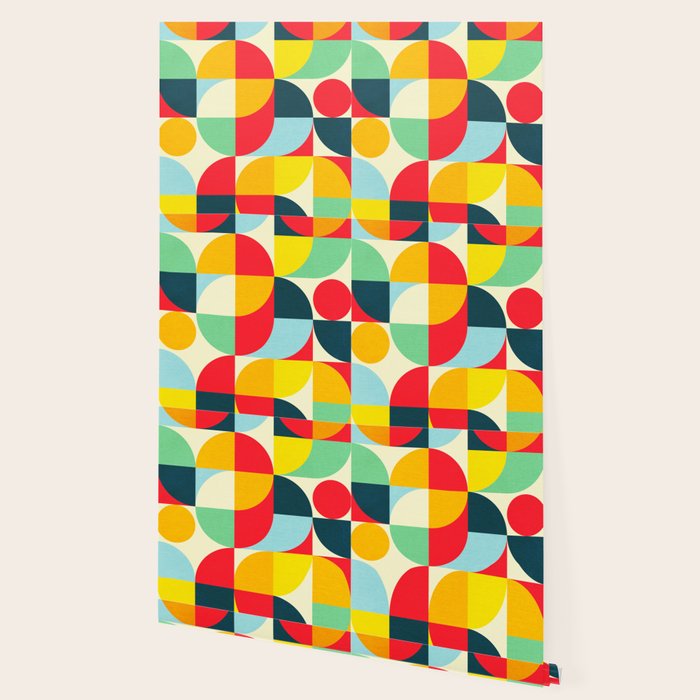 Mid Century Bauhaus Geometric Pattern Wallpaper Gallery Image 2