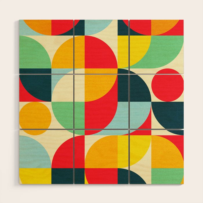 Mid Century Bauhaus Geometric Pattern Wood Wall Art Gallery Image 1
